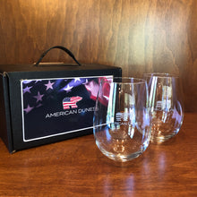 Load image into Gallery viewer, Sterling Cut Glass Harmony Stemless White Wine Glass Set w/ Patriot Bear