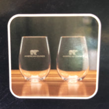 Load image into Gallery viewer, Sterling Cut Glass Harmony Stemless White Wine Glass Set w/ Patriot Bear