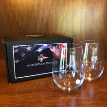 Load image into Gallery viewer, Sterling Cut Glass Harmony Stemless White Wine Glass Set w/ Patriot Jet
