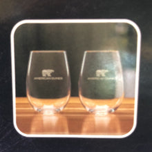 Load image into Gallery viewer, Sterling Cut Glass Harmony Stemless White Wine Glass Set w/ Patriot Bear
